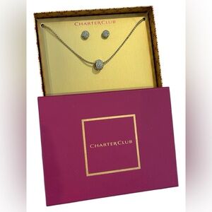 Charter Club Gold & Rhinestone Earring Necklace Set in a Fuchsia and Gold Box